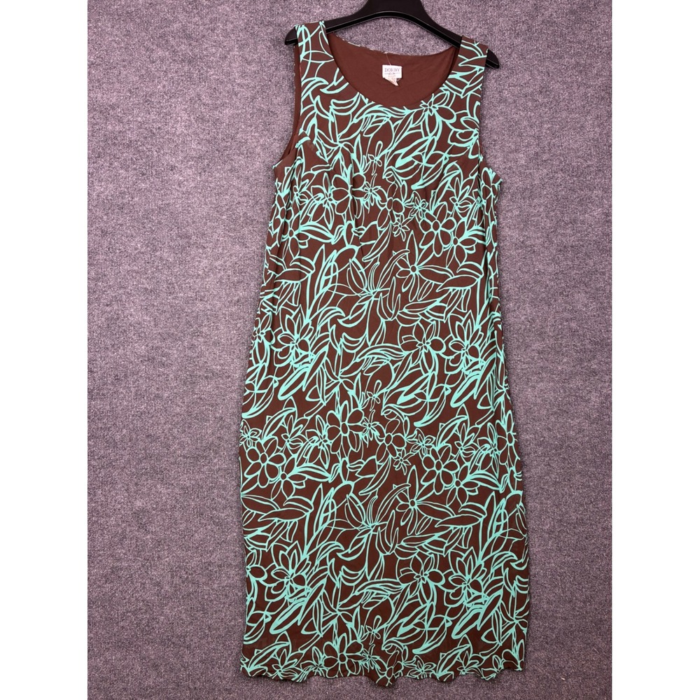 Dorby Woman Size 20W Brown & Teal Pattern Tank Maxi 100% Polyester Dress New